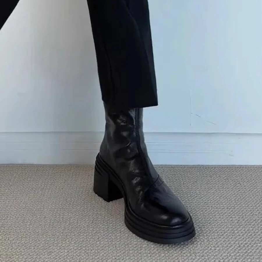 Damen Stiefeletten aus hochwertigem Leder mit trendigem Blockabsatz Heidi Mode - Image 3