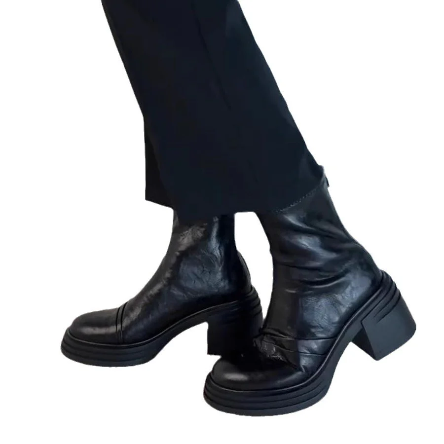 Damen Stiefeletten aus hochwertigem Leder mit trendigem Blockabsatz Heidi Mode - Image 5
