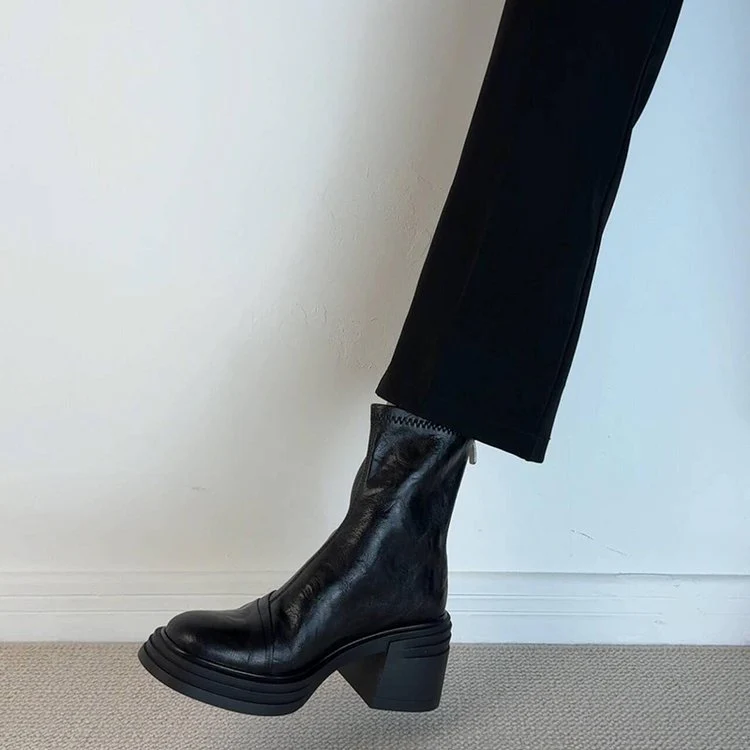 Damen Stiefeletten aus hochwertigem Leder mit trendigem Blockabsatz Heidi Mode - Image 6