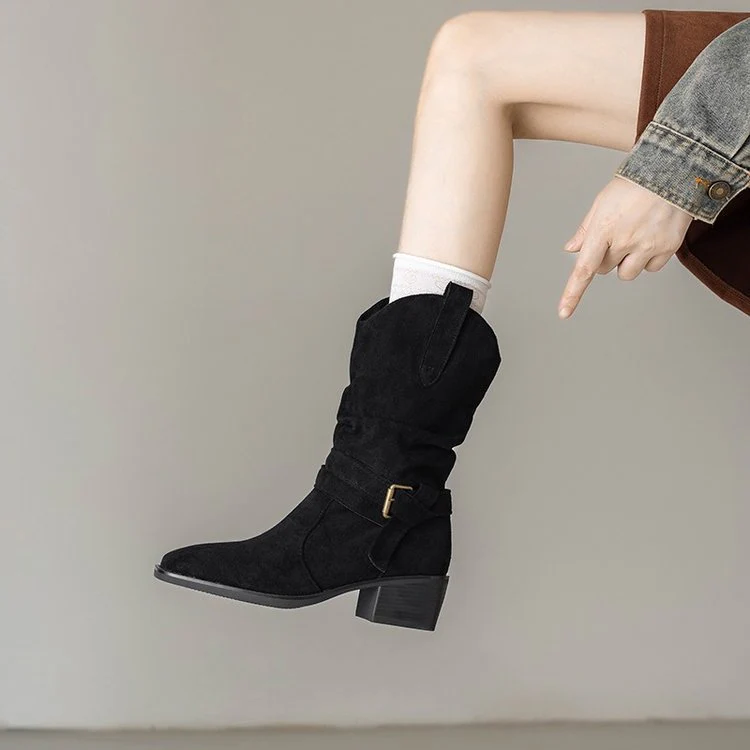 Damen Stiefeletten im Western-Stil mit modischem Riemen und Blockabsatz Heidi Mode - Image 3