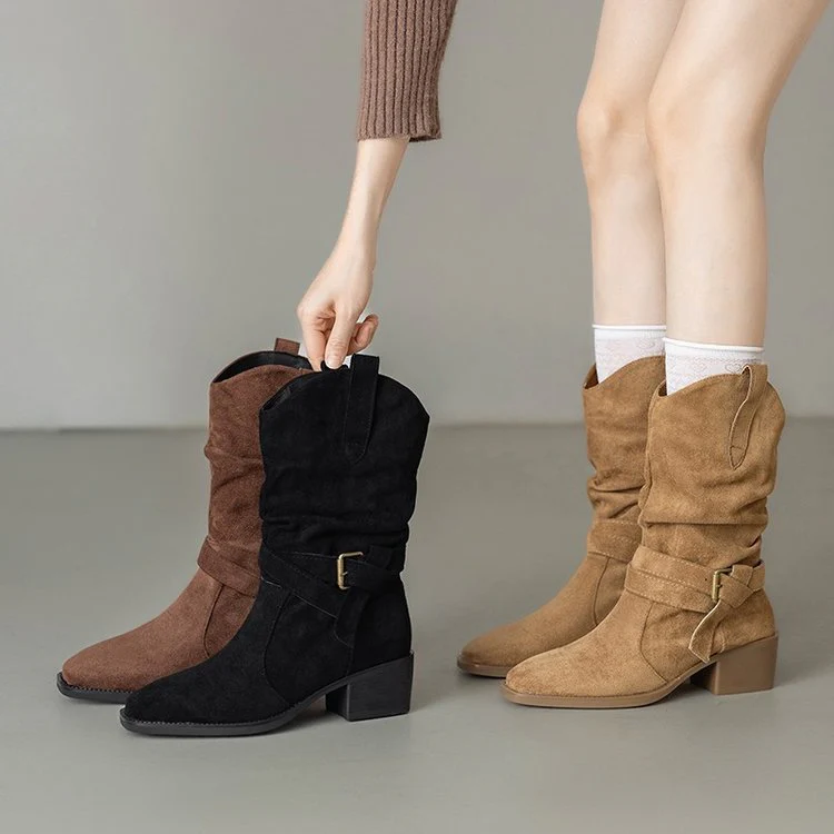 Damen Stiefeletten im Western-Stil mit modischem Riemen und Blockabsatz Heidi Mode - Image 4
