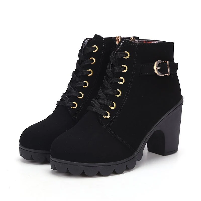 Damen Stiefeletten mit Blockabsatz und Schnürung Heidi Mode