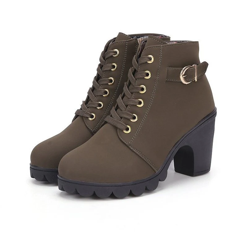 Damen Stiefeletten mit Blockabsatz und Schnürung Heidi Mode - Image 2