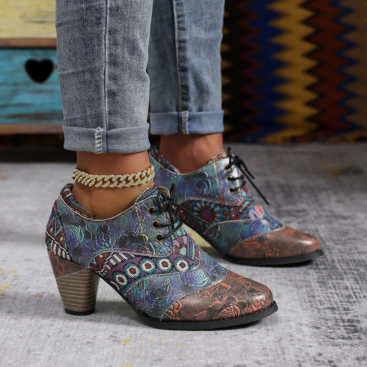 Damen Stiefeletten mit floralem Design und komfortablem Blockabsatz Heidi Mode - Image 3