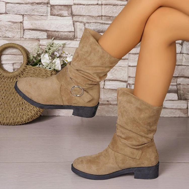 Damen Stiefeletten mit modischem Falten-Design und dekorativem Riemen Heidi Mode - Image 2