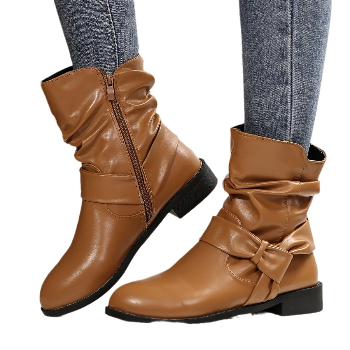 Damen Stiefeletten mit modischem Falten-Design und dekorativem Schleifenverschluss Heidi Mode - Image 5