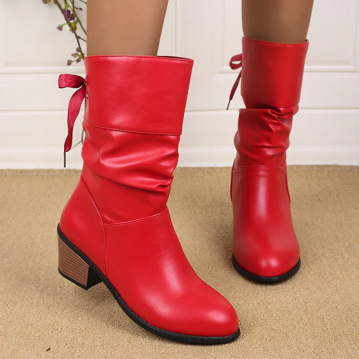 Damen Stiefeletten mit modischem Falten-Design und verstellbarem Riemen Heidi Mode