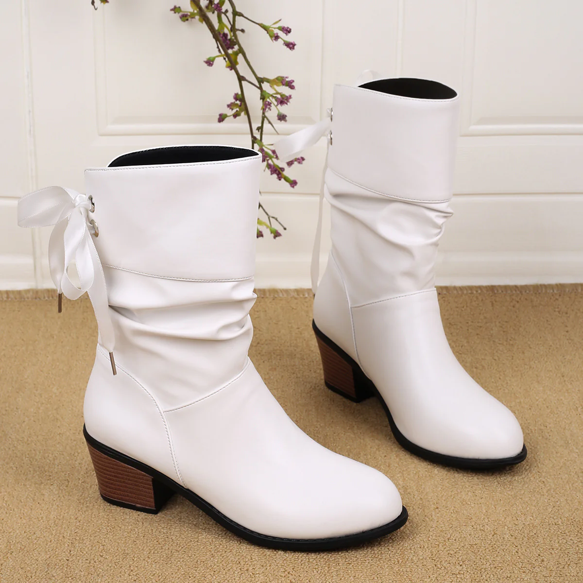 Damen Stiefeletten mit modischem Falten-Design und verstellbarem Riemen Heidi Mode - Image 7