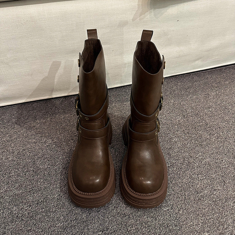 Damen Stiefeletten mit modischen Schnallen und robuster Plateausohle Heidi Mode - Image 2