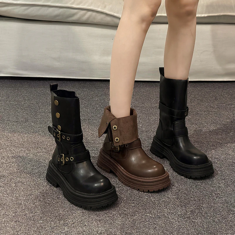 Damen Stiefeletten mit modischen Schnallen und robuster Plateausohle Heidi Mode - Image 3