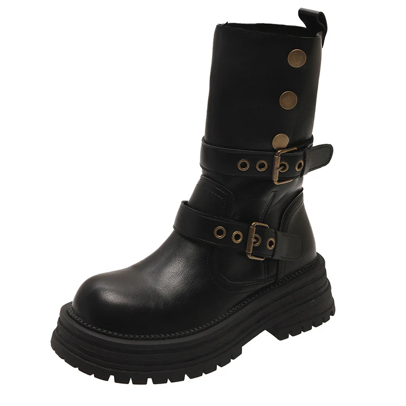 Damen Stiefeletten mit modischen Schnallen und robuster Plateausohle Heidi Mode - Image 7