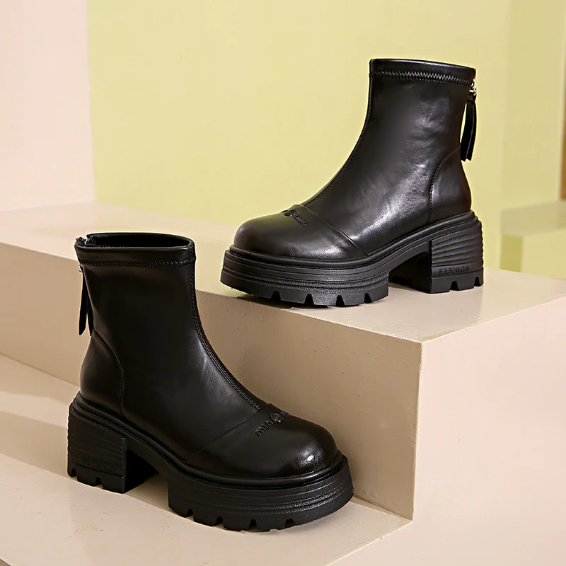 Damen Stiefeletten mit robustem Blockabsatz und modernem Reißverschluss Heidi Mode - Image 7