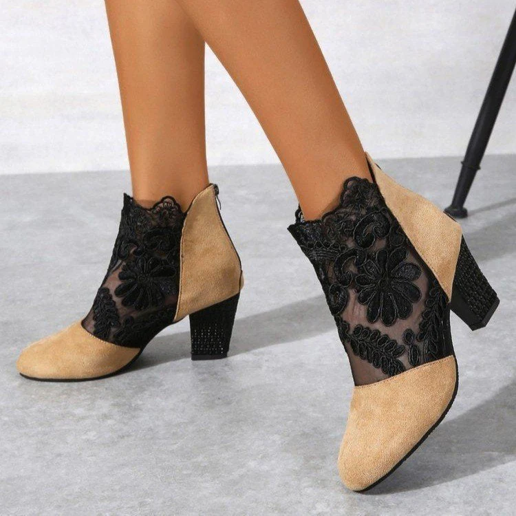 Damen Stiefeletten mit Romantischem Spitzen-Obermaterial und Komfortablem Blockabsatz Heidi-Mode - Image 3