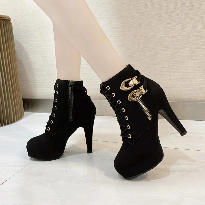 Damen Stiefeletten mit stylischem Schnürdesign und goldenen Akzent-Details Heidi Mode - Image 3