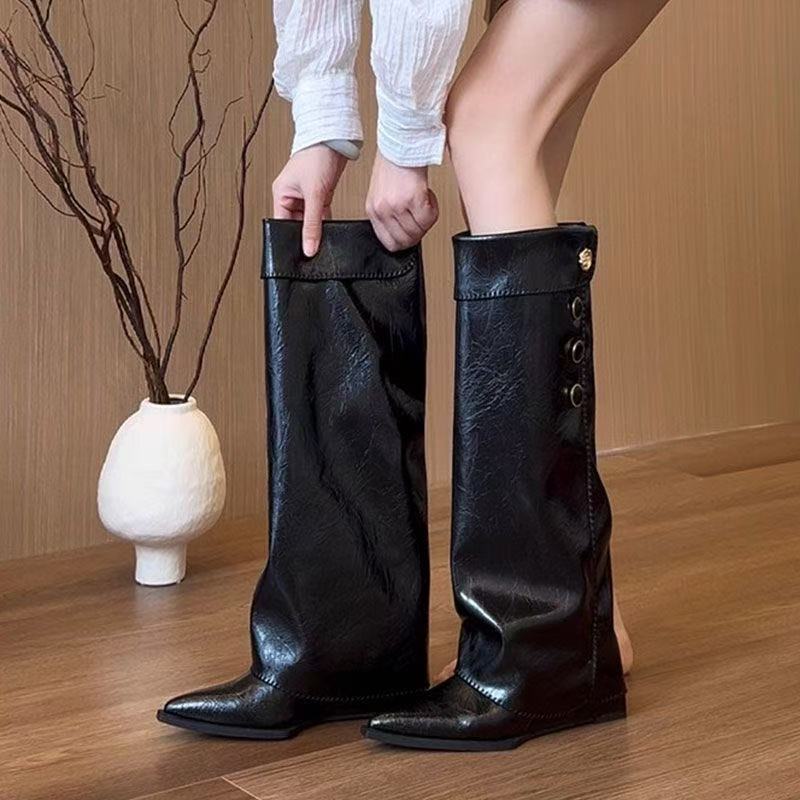 Damen Stilvolle Knöchelhohe Stiefel mit flexiblem Schaft und Knopfdetail Heidi Mode - Image 4