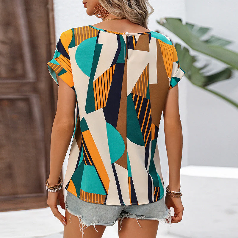 Damen Stilvolles Kurzarm-Top mit Modernem Geometrischen Muster Heidi-Mode - Image 3