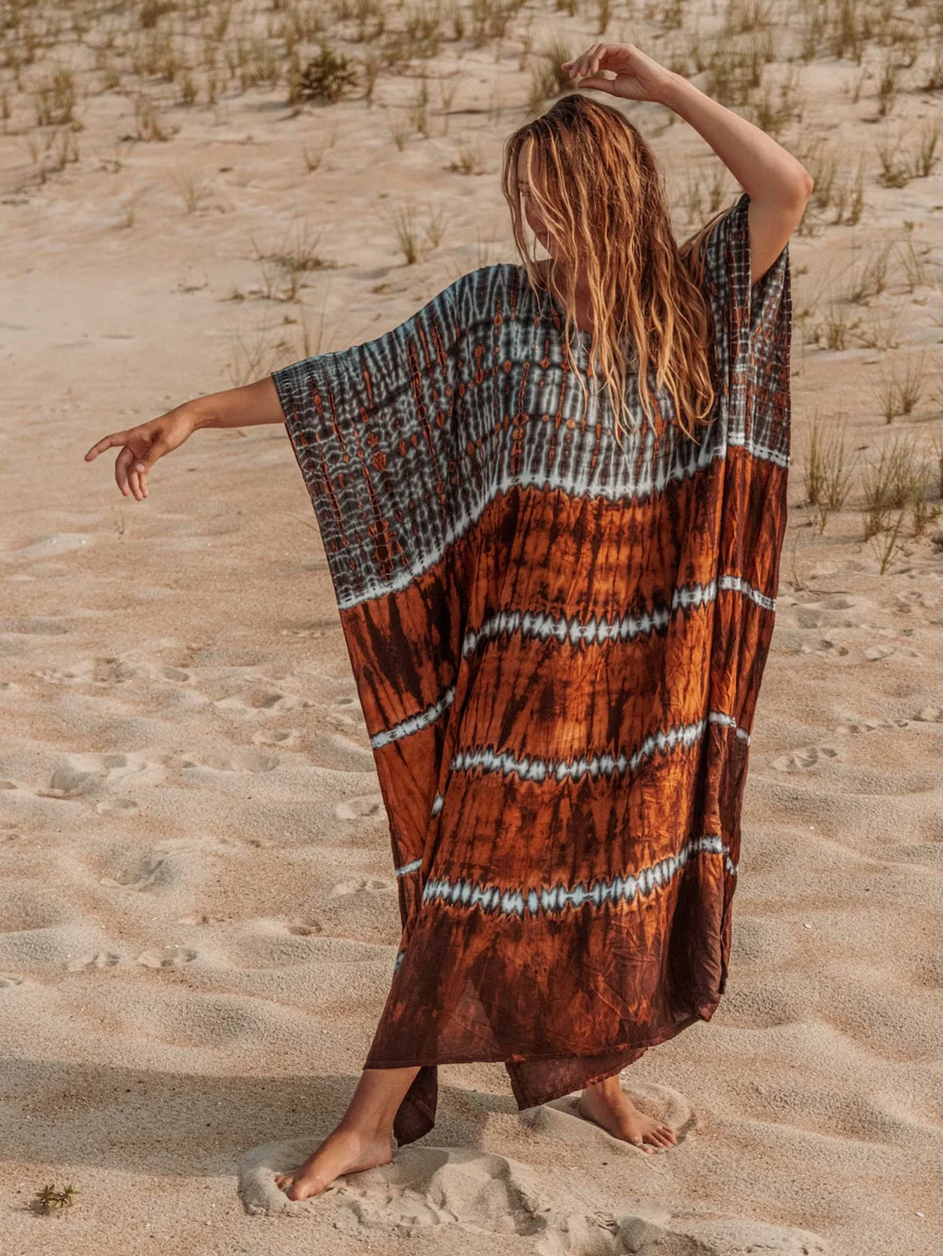 Damen Strandkaftan mit Einzigartigem Batikdesign und Lockerer Passform Heidi-Mode