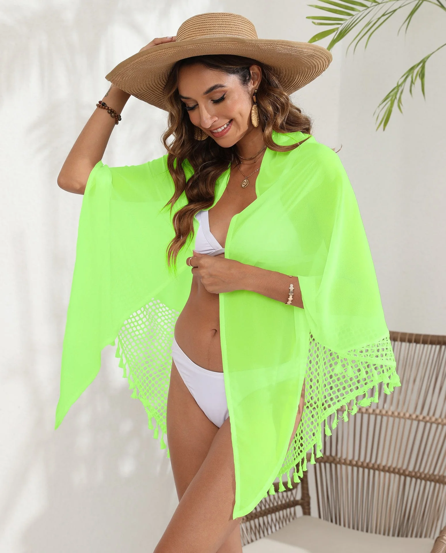 Damen Strandtuch mit Kreativen Häkel-Details und Quasten Heidi-Mode - Image 3