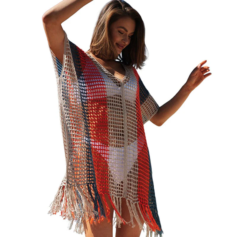 Damen Strandtunika mit Modischem Netzdesign und Fransenverziertem Saum Heidi-Mode - Image 5