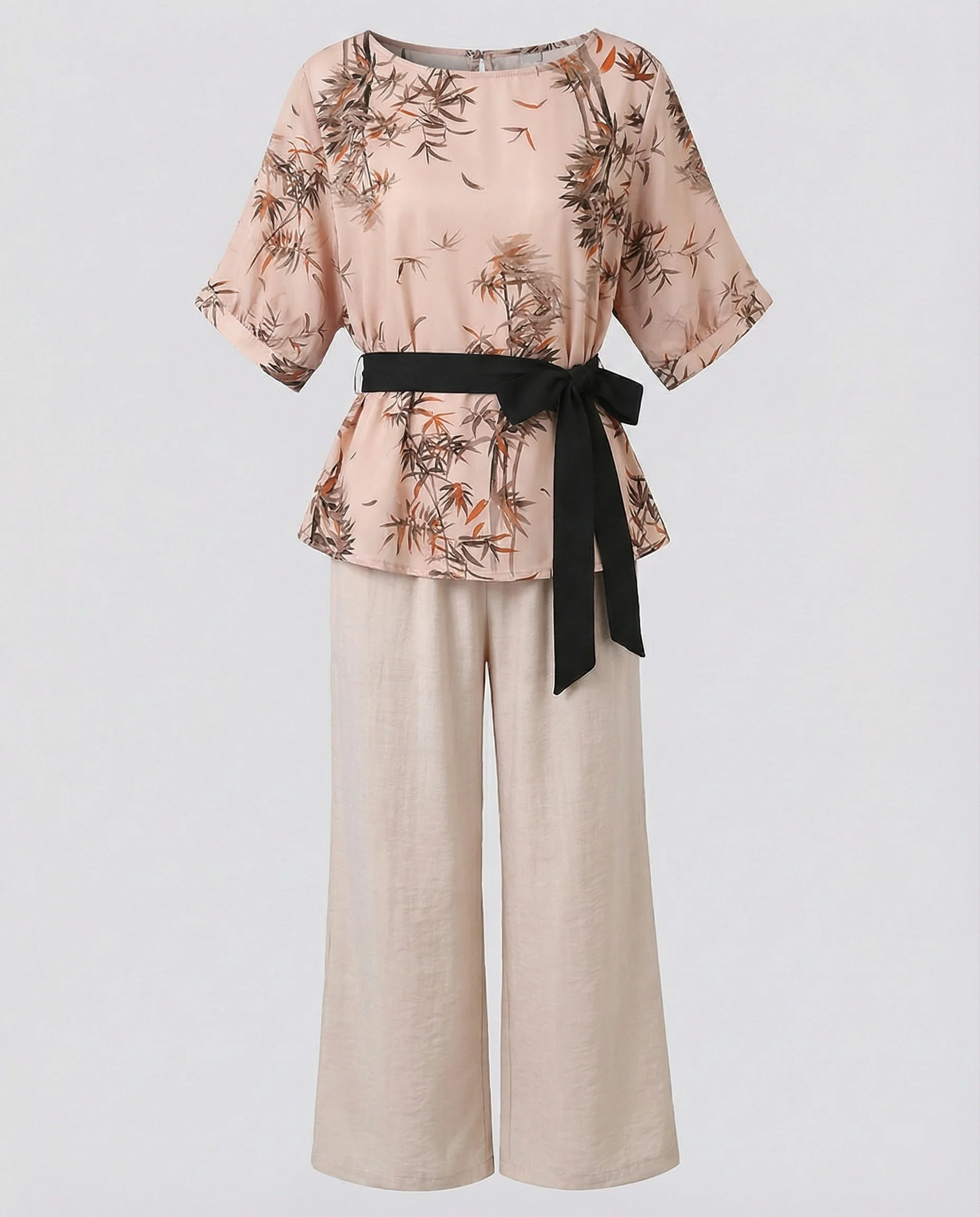 Damen Streetwear zweiteiliges Set mit gestreiftem Wickelshirt, Bindegürtel und weiter Palazzo-Hose Heidi Mode - Image 11