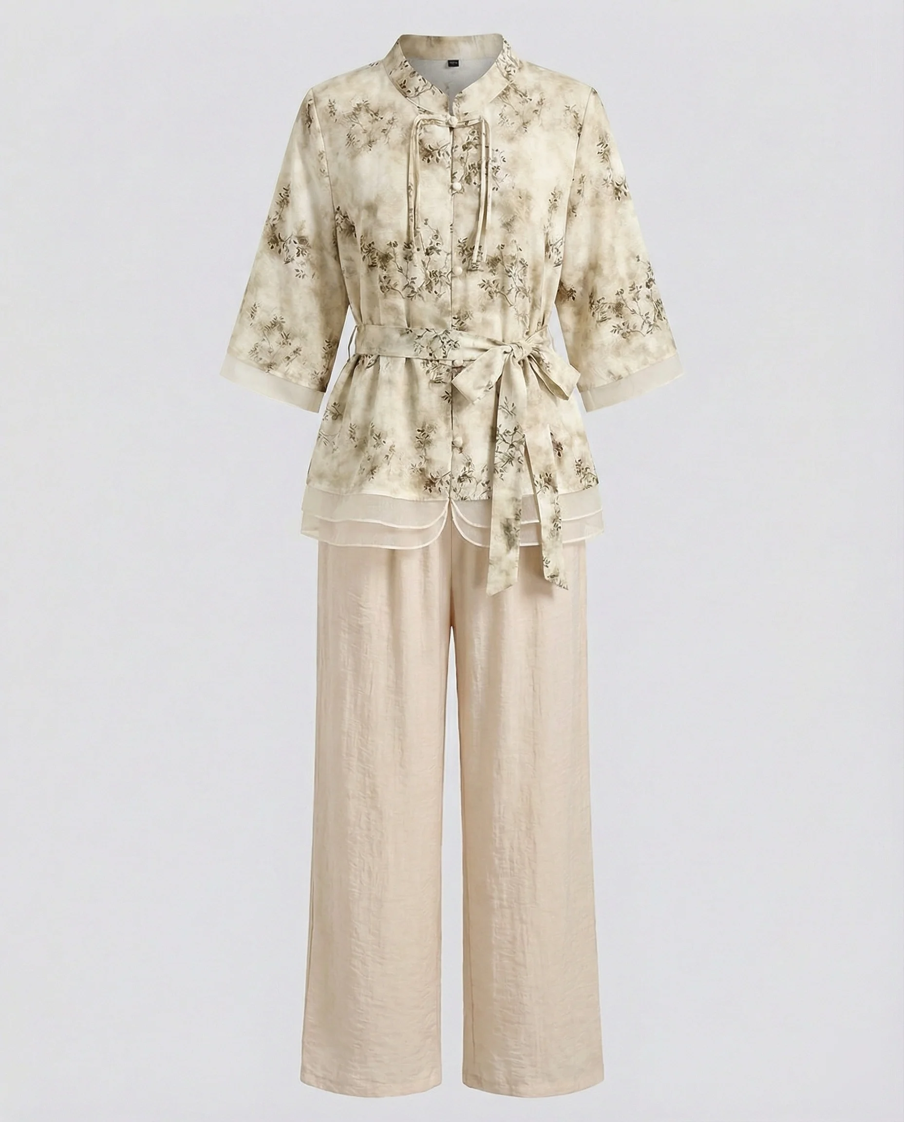 Damen Streetwear zweiteiliges Set mit gestreiftem Wickelshirt, Bindegürtel und weiter Palazzo-Hose Heidi Mode - Image 7