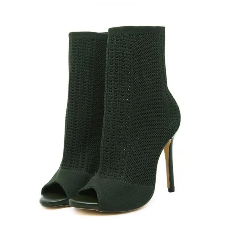 Damen Strick-Ankle Boots mit Peep-Toe und eleganten Absatz Heidi Mode - Image 5
