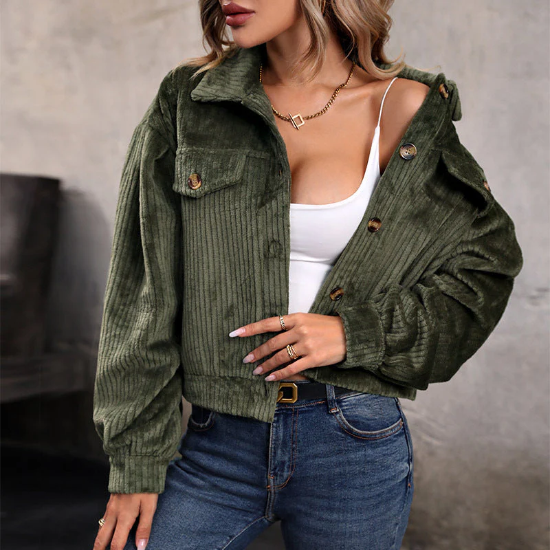 Damen Strickjacke Im Lässigen Cord-Look mit Dekorativen Knöpfen und Zwei Brusttaschen Heidi-Mode - Image 2