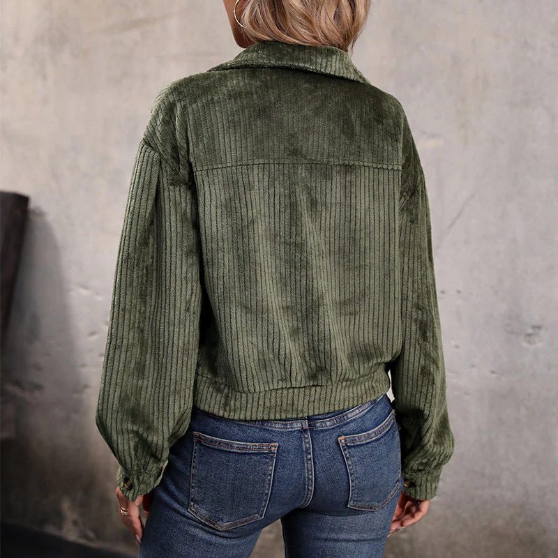 Damen Strickjacke Im Lässigen Cord-Look mit Dekorativen Knöpfen und Zwei Brusttaschen Heidi-Mode - Image 3