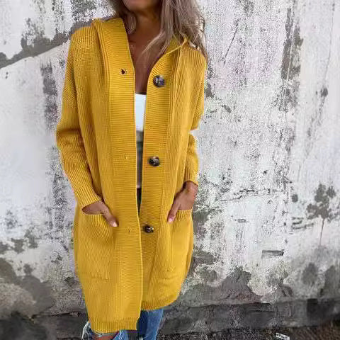 Damen Strickjacke mit Kapuze und Knöpfen Heidi-Mode - Image 4