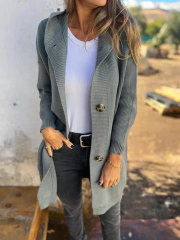 Damen Strickjacke mit Kapuze und Knöpfen Heidi-Mode - Image 7
