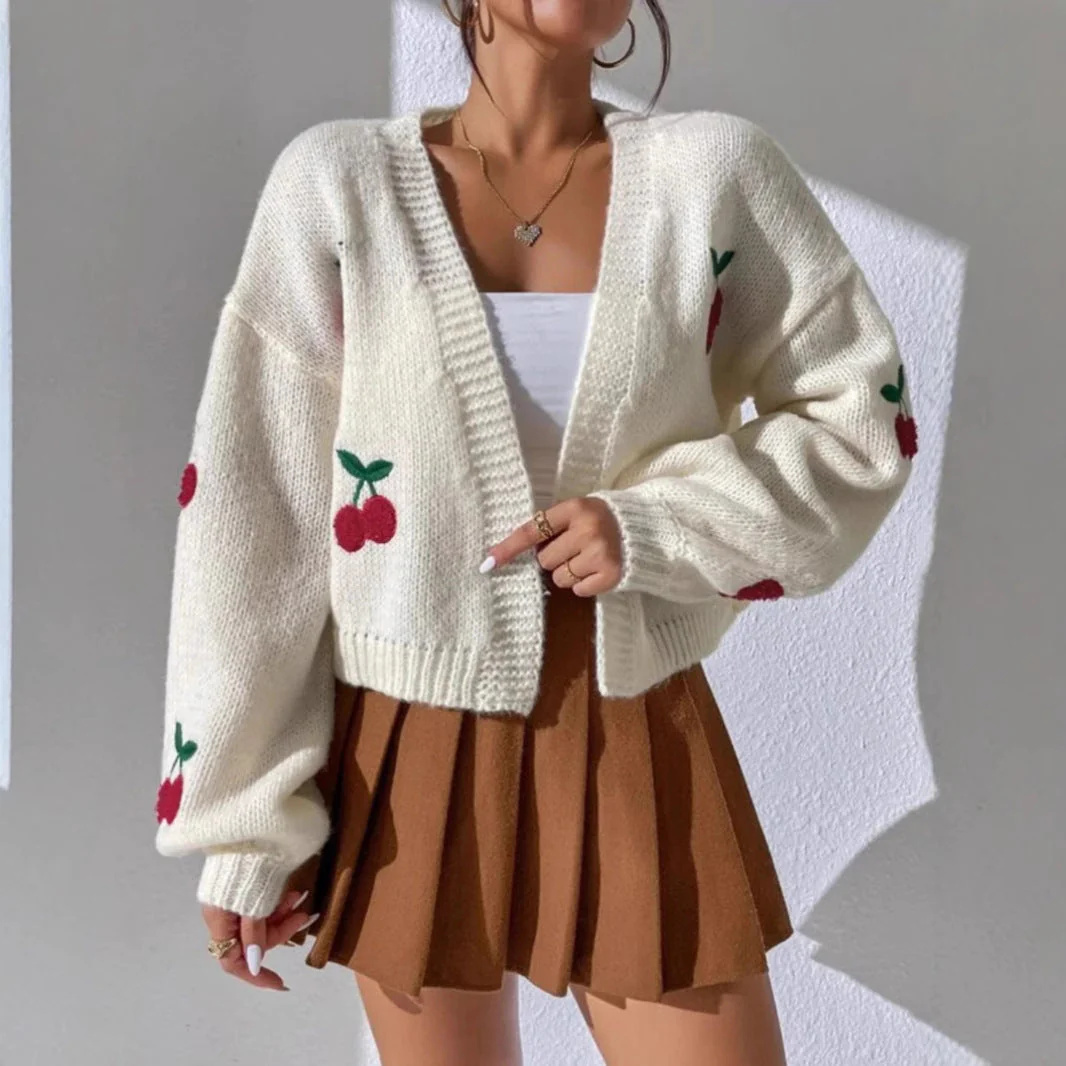 Damen Strickjacke mit Kirschen Heidi-Mode