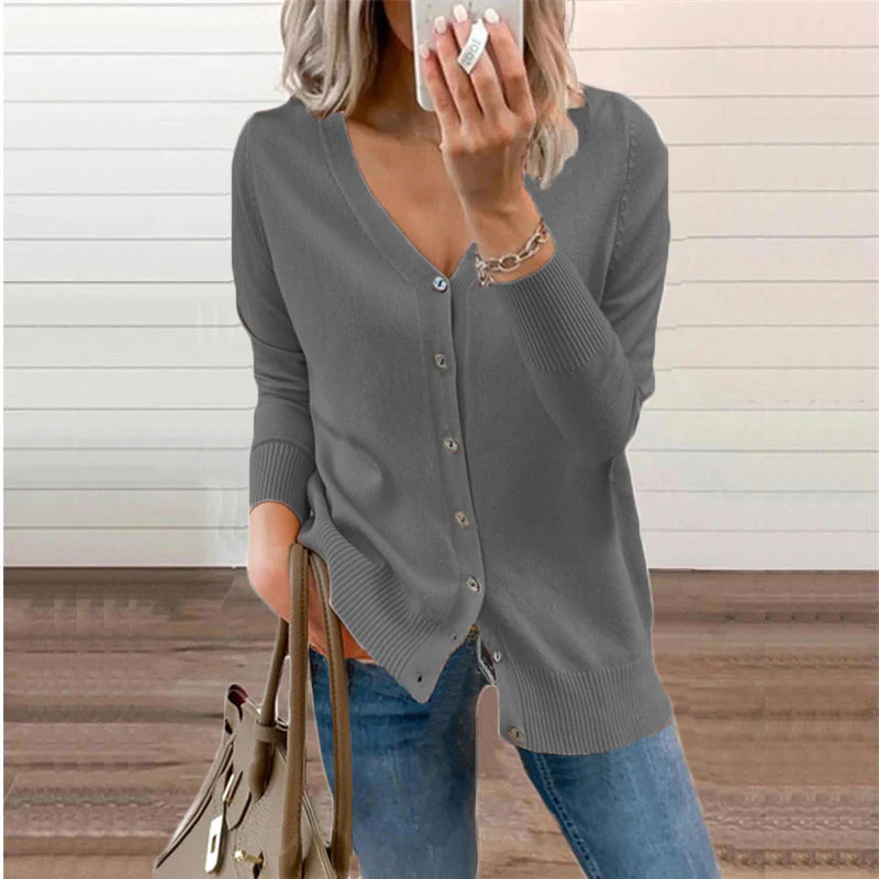 Damen Strickjacke mit Modernen Knopfdetails und Tiefem V-Ausschnitt Heidi-Mode - Image 11