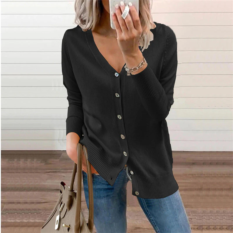 Damen Strickjacke mit Modernen Knopfdetails und Tiefem V-Ausschnitt Heidi-Mode - Image 3