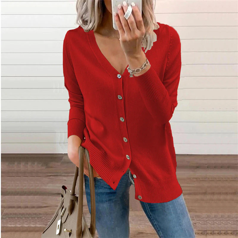 Damen Strickjacke mit Modernen Knopfdetails und Tiefem V-Ausschnitt Heidi-Mode - Image 4