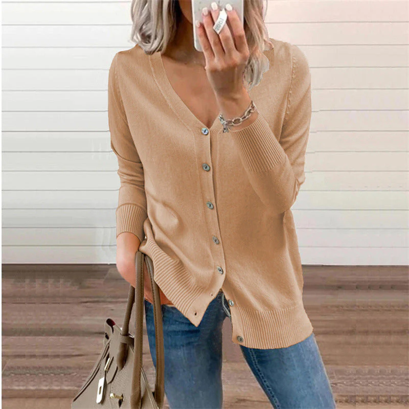 Damen Strickjacke mit Modernen Knopfdetails und Tiefem V-Ausschnitt Heidi-Mode - Image 9