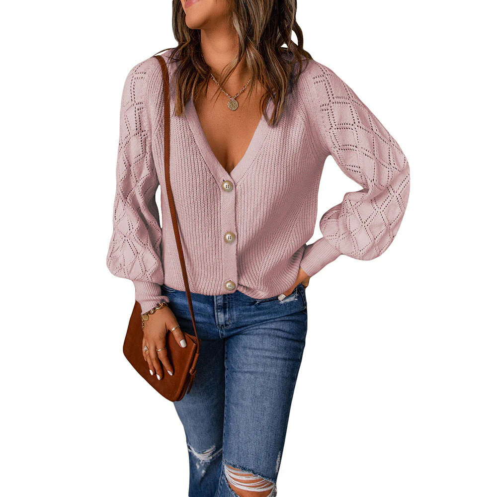 Damen Strickjacke mit V-Ausschnitt und Puffärmeln Heidi-Mode - Image 7