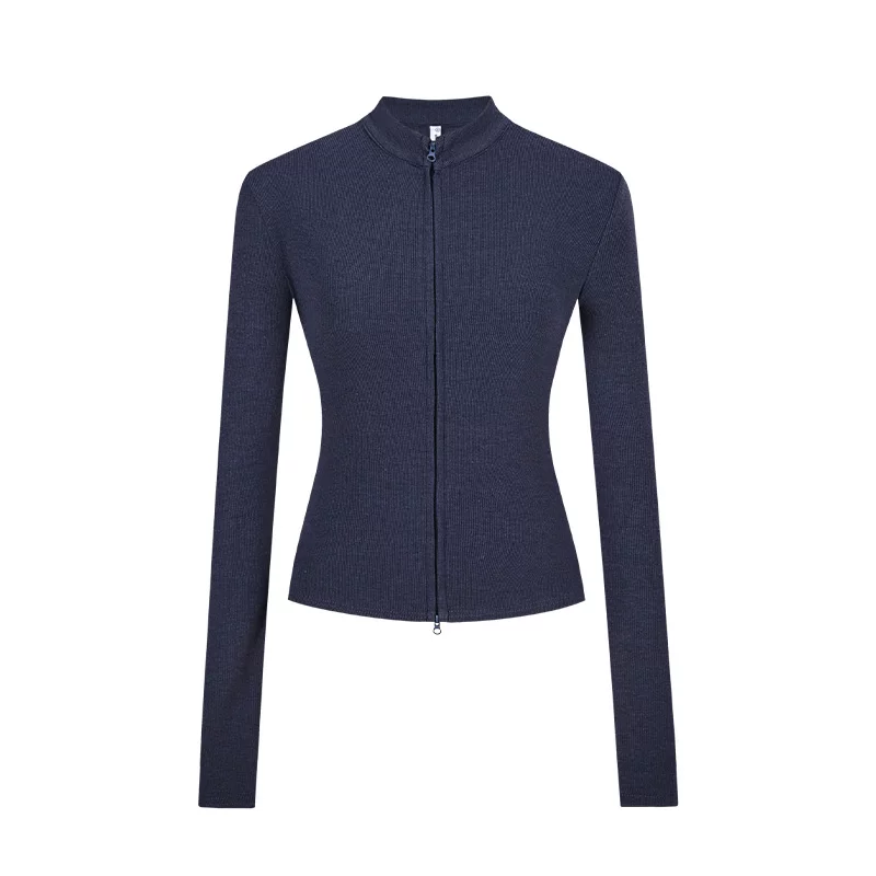 Damen Strickjacke Slim Fit Doppel-Reißverschluss Stehkragen Frühling - Image 5
