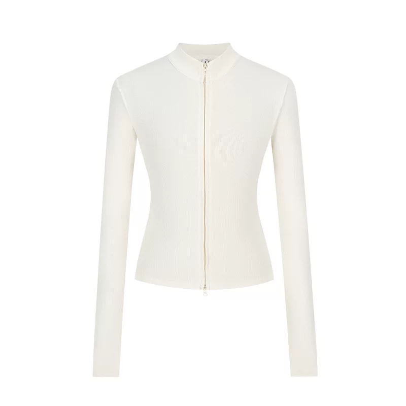Damen Strickjacke Slim Fit Doppel-Reißverschluss Stehkragen Frühling - Image 6