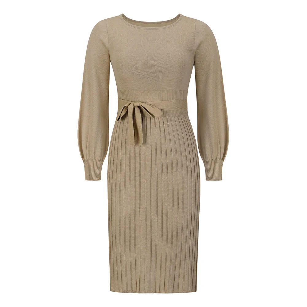 Damen Strickkleid mit Taillierbarem Gürtel und Langen Ärmeln Heidi-Mode - Image 6