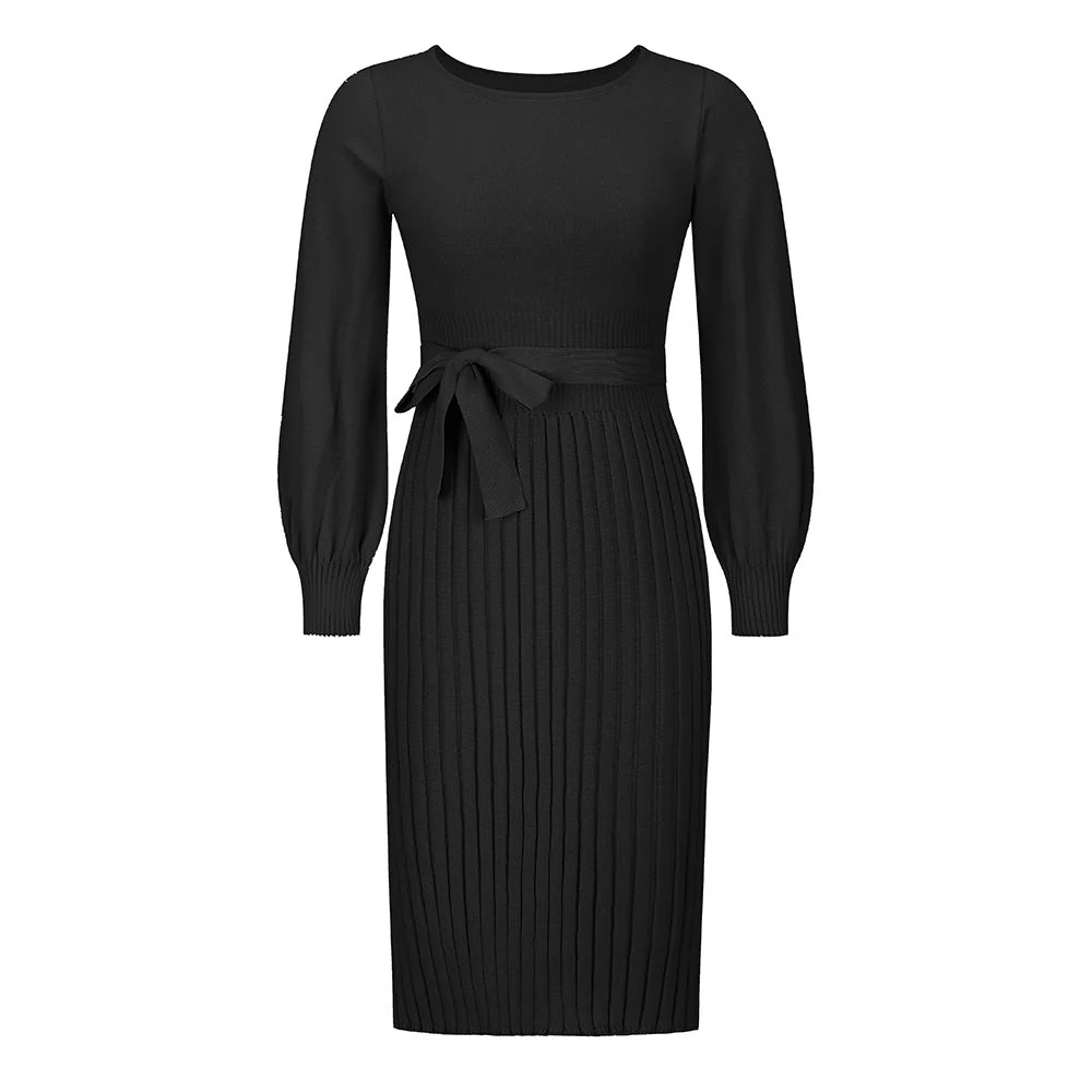 Damen Strickkleid mit Taillierbarem Gürtel und Langen Ärmeln Heidi-Mode - Image 7