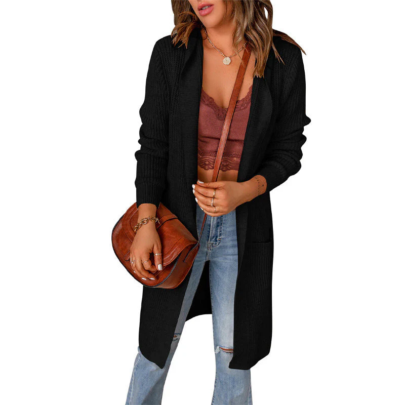 Damen Strickmantel mit Tiefem V-Ausschnitt und Großzügigen Taschen Heidi-Mode - Image 2