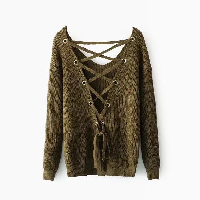 Damen Strickpullover mit tiefem V-Ausschnitt und dekorativem Rückendesign Heidi-Mode - Image 5