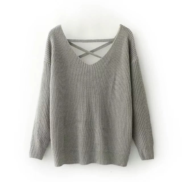 Damen Strickpullover mit tiefem V-Ausschnitt und dekorativem Rückendesign Heidi-Mode - Image 8