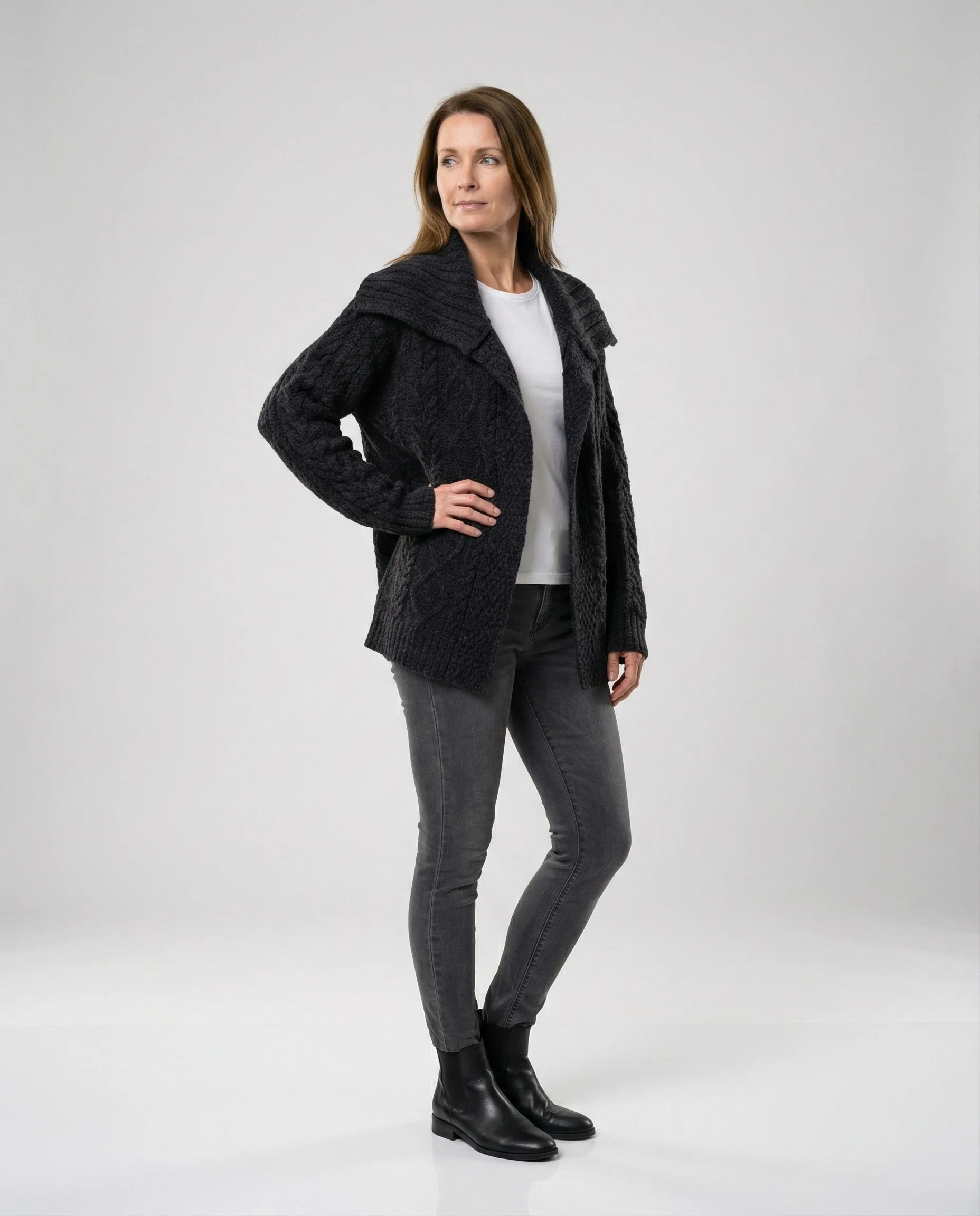 Damen strukturierter Strickmantel mit überlappendem Segelkragen und weichem Wollmix Heidi-Mode - Image 2