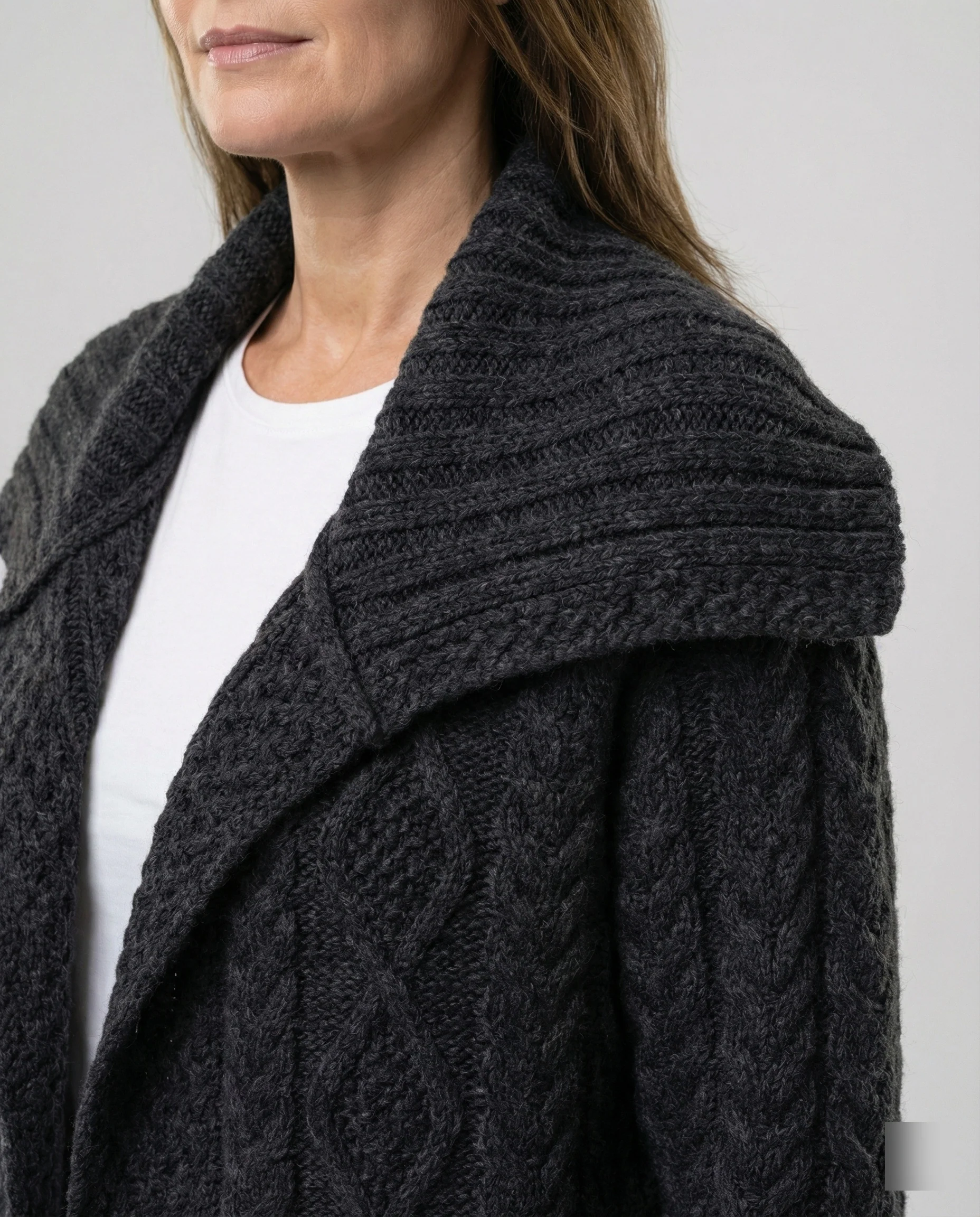 Damen strukturierter Strickmantel mit überlappendem Segelkragen und weichem Wollmix Heidi-Mode - Image 3