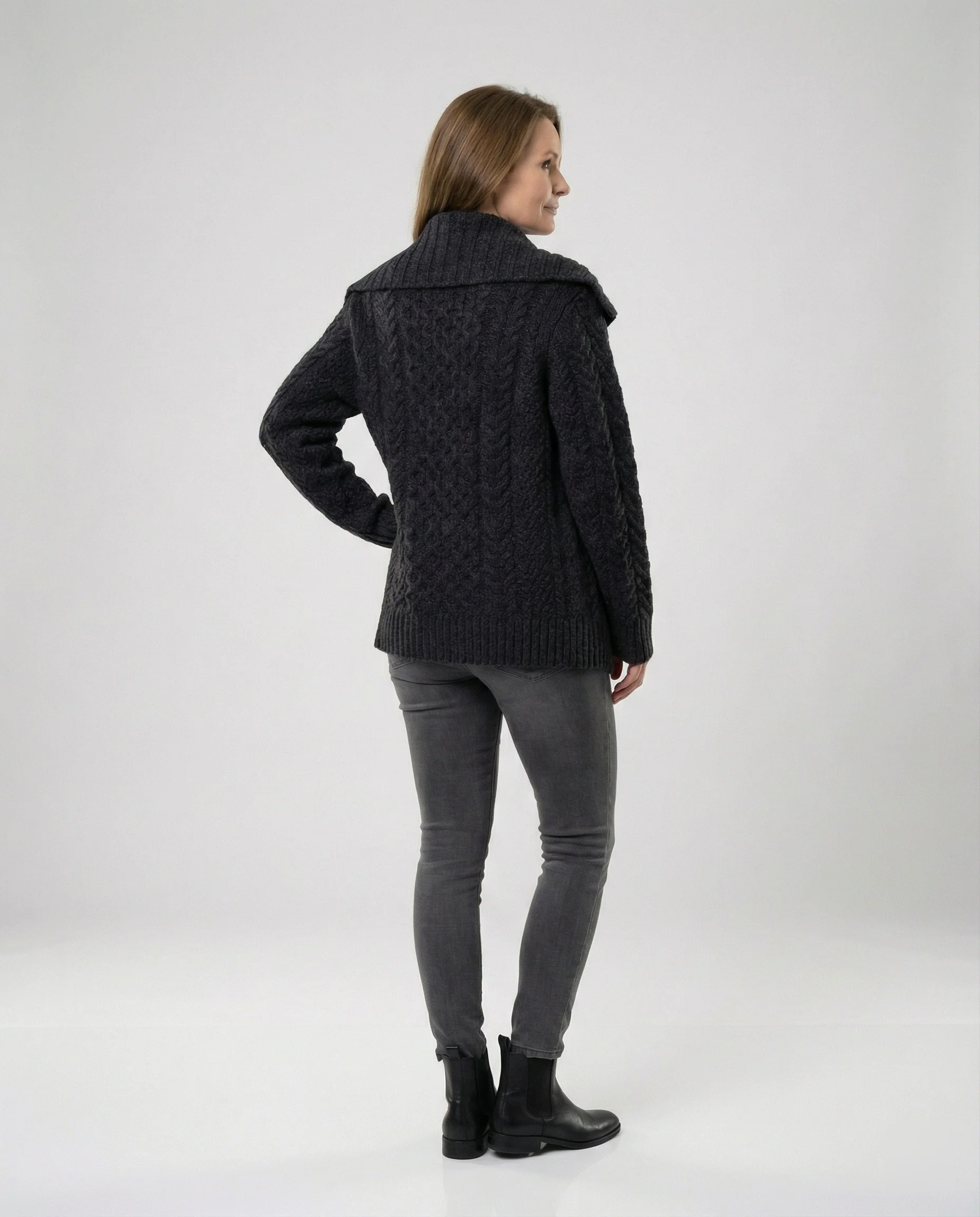 Damen strukturierter Strickmantel mit überlappendem Segelkragen und weichem Wollmix Heidi-Mode - Image 4