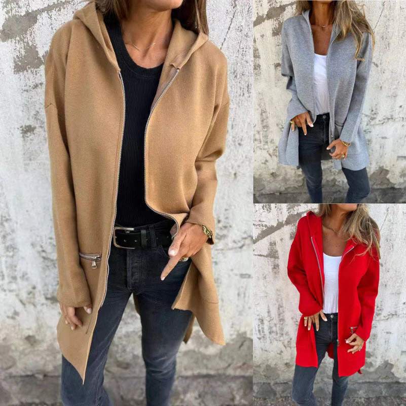 Damen Stylische Gemütliche Jacke mit Kapuze Heidi-Mode