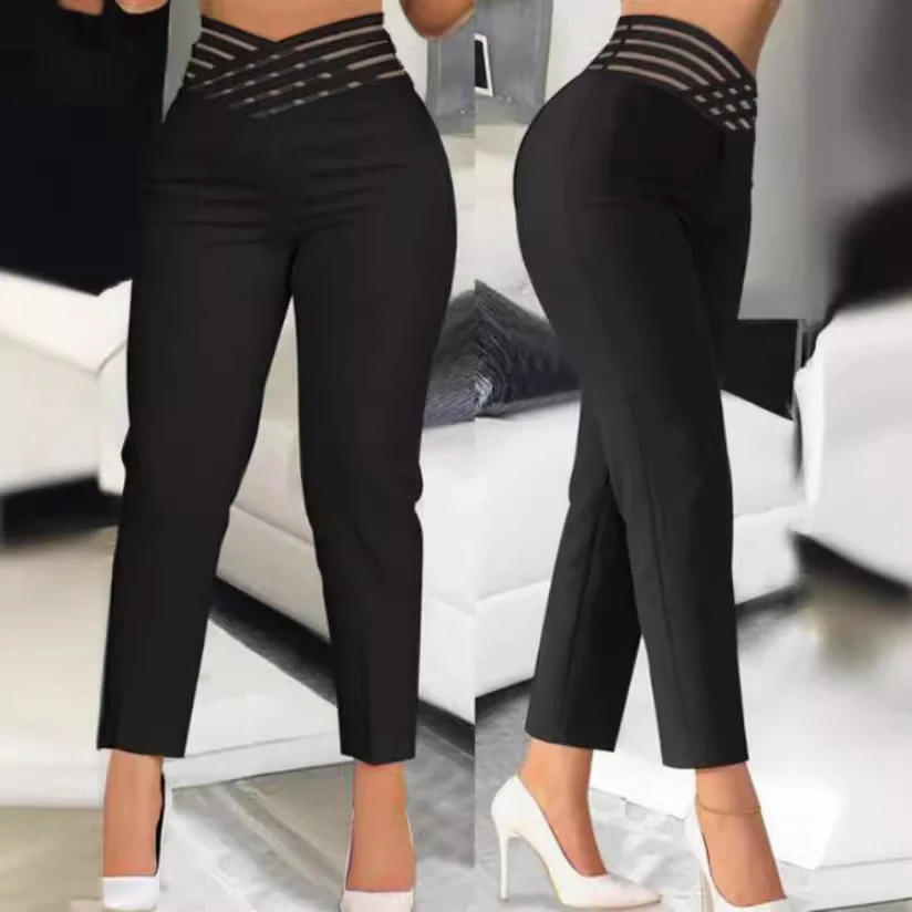 Damen stylische High-Waist Hosen mit transparentem Gitterbund Heidi-Mode - Image 2
