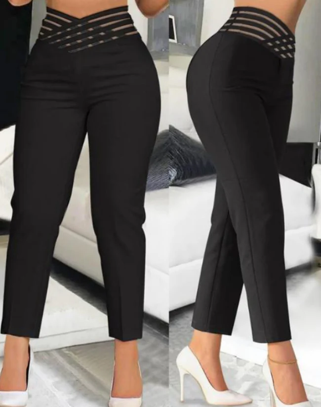 Damen stylische High-Waist Hosen mit transparentem Gitterbund Heidi-Mode - Image 6