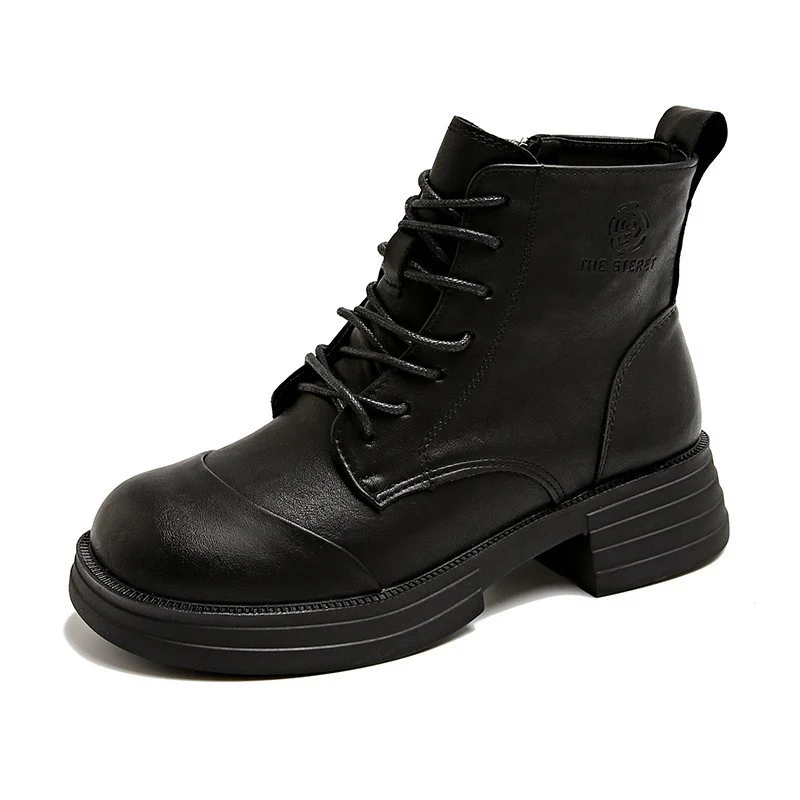 Damen stylische Schnürstiefeletten mit Reißverschluss und robustem Profil Heidi Mode